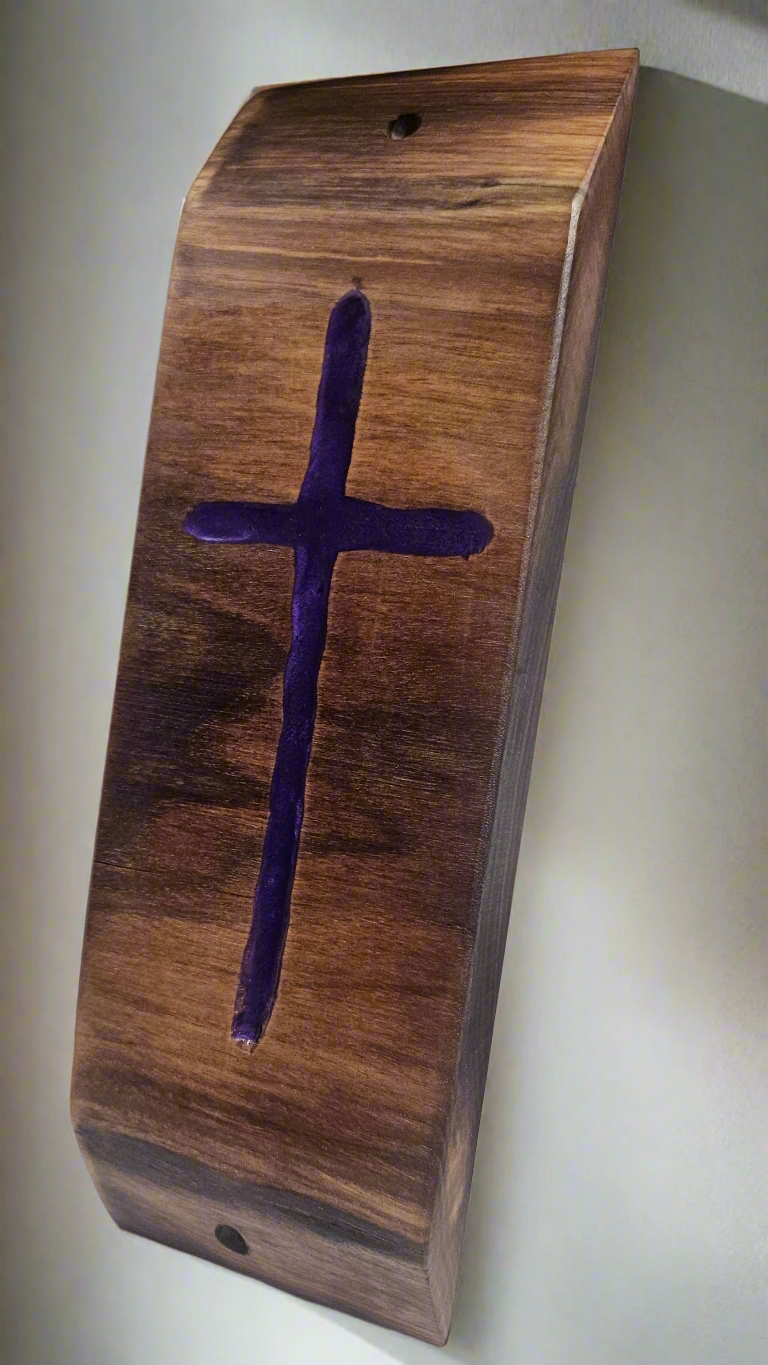 H. Handcrafted walnut slab cross