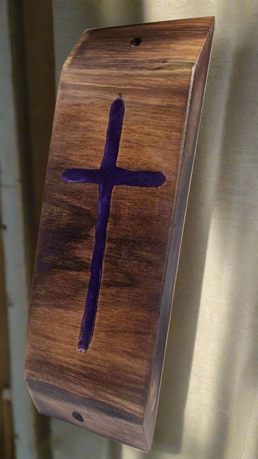 H. Handcrafted walnut slab cross
